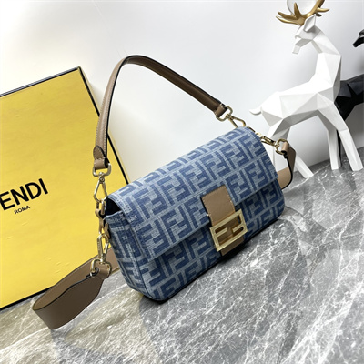 Fen.di BAGUETTE Bag Light Blue FF Denim Fabric Bag