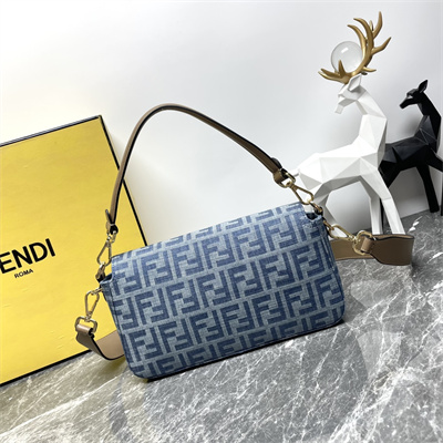 Fen.di BAGUETTE Bag Light Blue FF Denim Fabric Bag