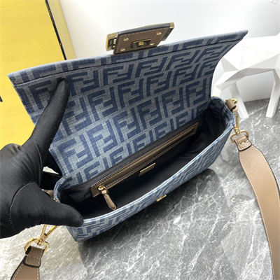 Fen.di BAGUETTE Bag Light Blue FF Denim Fabric Bag