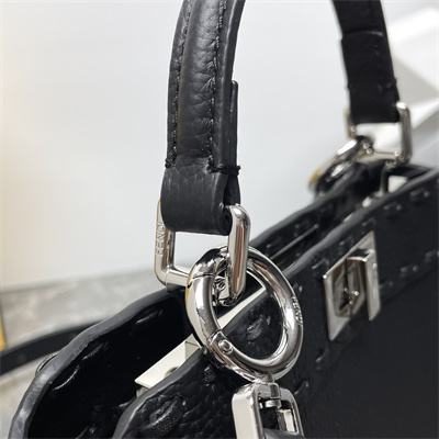 Fen.di Peekaboo ISeeU Petite Cuoio Romano Leather Black Selleria bag with 306 hand-sewn topstitches