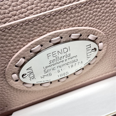 Fen.di Peekaboo ISeeU Petite Cuoio Romano Leather Pink Selleria bag with 306 hand-sewn topstitches