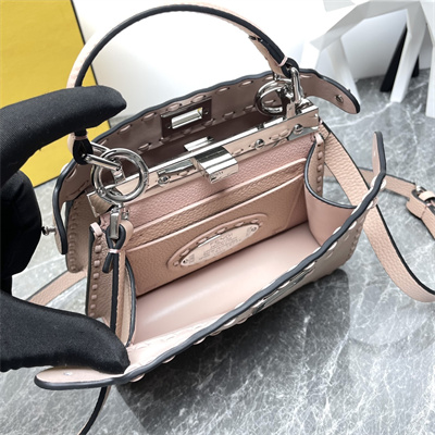Fen.di Peekaboo ISeeU Petite Cuoio Romano Leather Pink Selleria bag with 306 hand-sewn topstitches