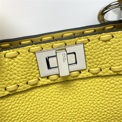 Fen.di Peekaboo ISeeU Petite Cuoio Romano Leather Yellow Selleria bag with 306 hand-sewn topstitches