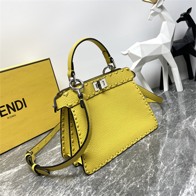 Fen.di Peekaboo ISeeU Petite Cuoio Romano Leather Yellow Selleria bag with 306 hand-sewn topstitches