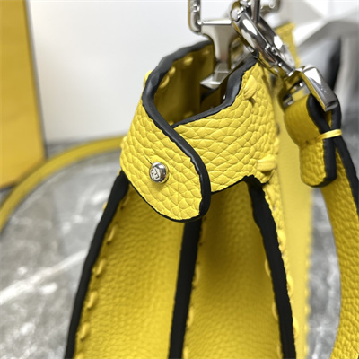 Fen.di Peekaboo ISeeU Petite Cuoio Romano Leather Yellow Selleria bag with 306 hand-sewn topstitches