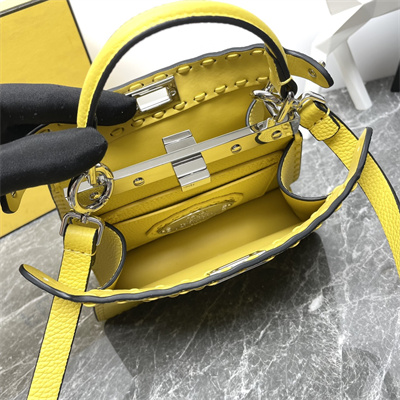 Fen.di Peekaboo ISeeU Petite Cuoio Romano Leather Yellow Selleria bag with 306 hand-sewn topstitches