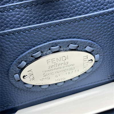 Fen.di Peekaboo ISeeU Petite Cuoio Romano Leather Blue Selleria bag with 306 hand-sewn topstitches