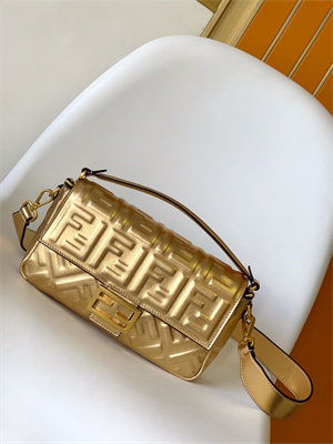 Fen.di BAGUETTE Bag Gold Leather With FF Motif