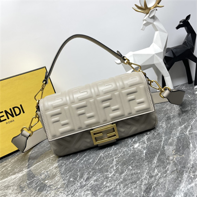 Fen.di BAGUETTE Bag Grey Nappa Leather With FF Motif
