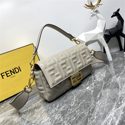 Fen.di BAGUETTE Bag Grey Nappa Leather With FF Motif