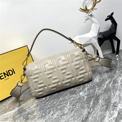 Fen.di BAGUETTE Bag Grey Nappa Leather With FF Motif