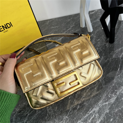 Fen.di BAGUETTE Mini Bag Gold Leather With FF Motif