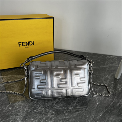 Fen.di BAGUETTE Mini Bag Silver Leather With FF Motif
