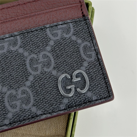 Gu.cci CARD CASE WITH GG DETAIL With Bordeaux  Leather Trim 768248