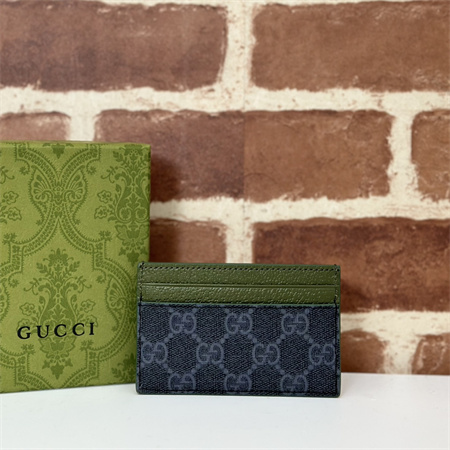 Gu.cci CARD CASE WITH GG DETAIL With Dk Green Leather Trim 768248