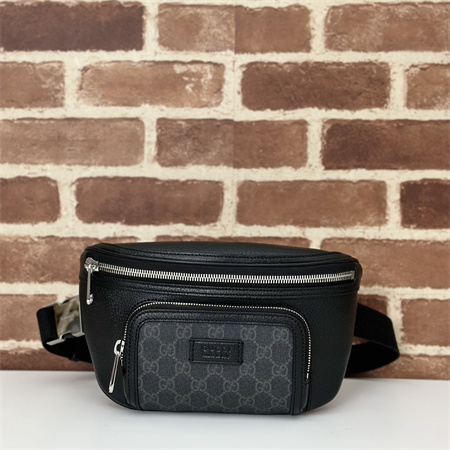 Gucci SMALL GG BELT BAG WITH TAG Black leather and Black GG Supreme canvas trim 795463