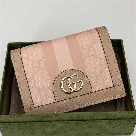 Gu.cci Ophidia GG Card Case Wallet Supreme Canvas Dusty Pink 523155
