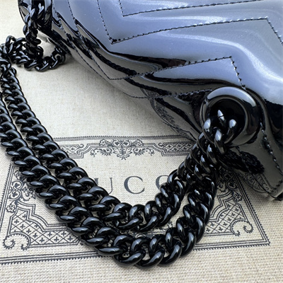 Gu.cci GG Marmont  Small  Shoulder Bag Black Patent 446744