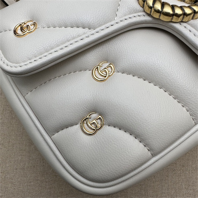 Gu.cci GG Marmont  Small  Shoulder Bag Lambskin White 446744