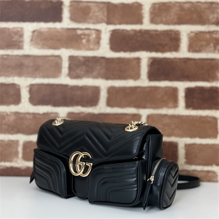 Gu.cci GG MARMONT SMALL MULTI-POCKET BAG Black matelassé chevron leather 795228