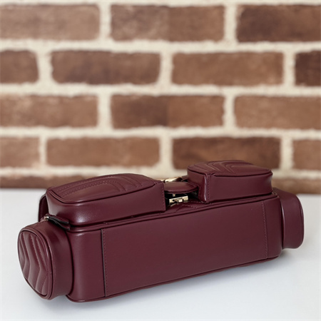 Gu.cci GG MARMONT SMALL MULTI-POCKET BAG Rosso Ancora matelassé chevron leather 795228