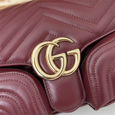 Gu.cci GG MARMONT SMALL MULTI-POCKET BAG Rosso Ancora matelassé chevron leather 795228