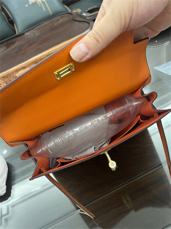 Kelly Sellier Bag Epsom Leather 25/28CM Gold/Silver Hardware In Orange Color