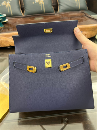 Kelly Sellier Bag Epsom Leather 25/28CM Gold/Silver Hardware In Deep Blue Color