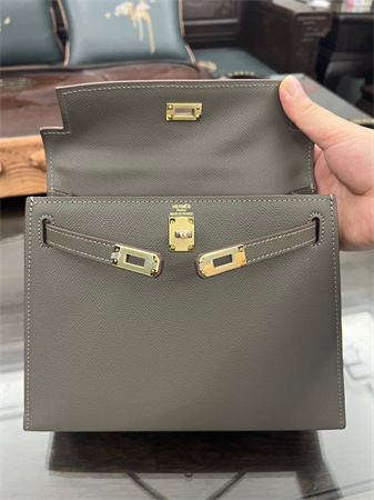 Kelly Sellier Bag Epsom Leather 25/28CM Gold/Silver Hardware In Etain Color