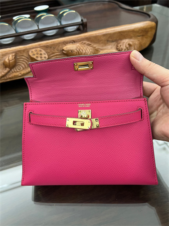 Kelly Mini II Bag Epsom Leather Gold/Silver hardware In Rose Purple Color