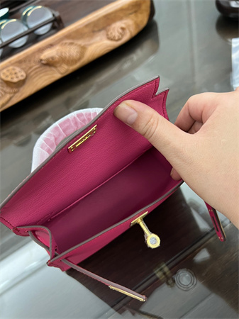 Kelly Mini II Bag Epsom Leather Gold/Silver hardware In Rose Purple Color