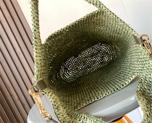 Loewe Mini Slit bag in raffia and calfskin