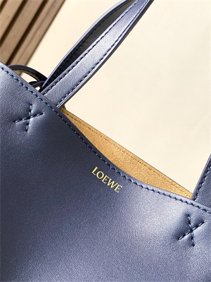 Loewe Mini Puzzle Fold Tote In Shinny Calfskin Anbyss Blue