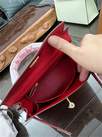 Kelly Sellier Bag Epsom Leather 25/28CM Gold/Silver Hardware In Red Color