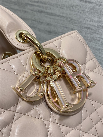 CD Small Lady D-Joy Bag Cannage Lambskin Enamel Gold Tone Metal Pink