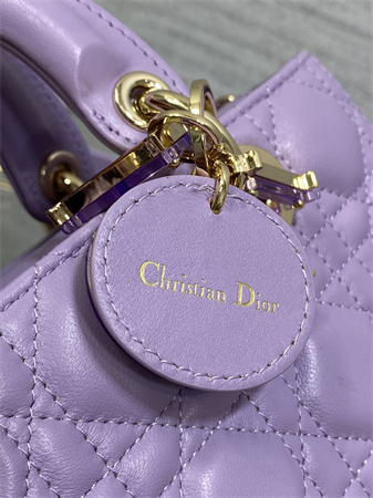 CD Small Lady D-Joy Bag Cannage Lambskin Enamel Gold Tone Metal Purple