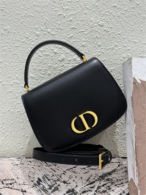 CD Medium 30 Montaigne Avenue Top Handle Bag Black Ribbed Calfskin