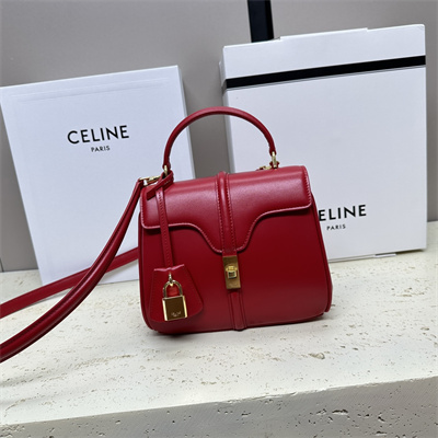 Celine Mini 16 Bag In Satined Calfskin Red
