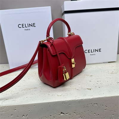 Celine Mini 16 Bag In Satined Calfskin Red