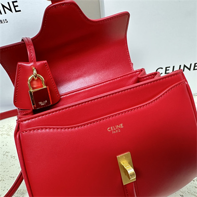 Celine Mini 16 Bag In Satined Calfskin Red