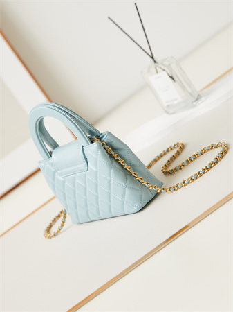 Cha.nel Mini Shopping Bag Kelly Bag Shiny Aged Calfskin Gold-Tone Metal Lt Blue AS4416