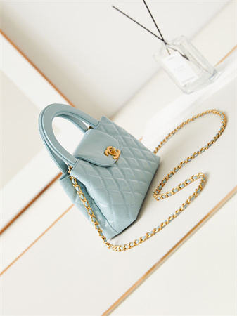 Cha.nel Mini Shopping Bag Kelly Bag Shiny Aged Calfskin Gold-Tone Metal Lt Blue AS4416
