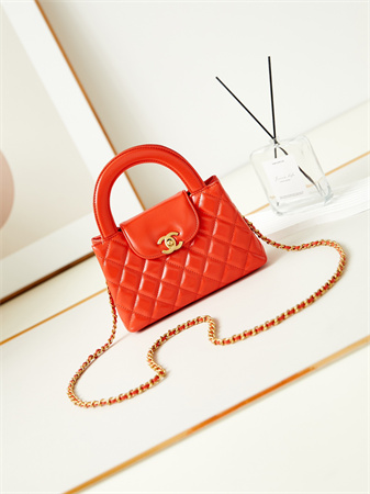 Cha.nel Mini Shopping Bag Kelly Bag Shiny Aged Calfskin Gold-Tone Metal Orange AS4416