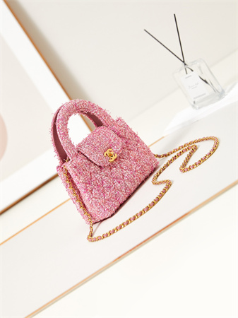 Cha.nel Mini Shopping Bag Kelly Bag Tweed Gold-Tone Metal Pink AS4416