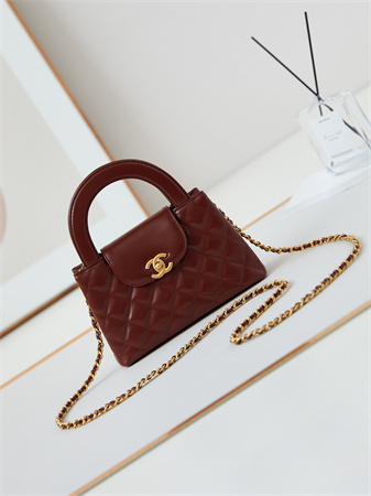 Cha.nel Mini Shopping Bag Kelly Bag Shiny Aged Calfskin Gold-Tone Metal Burgundy AS4416