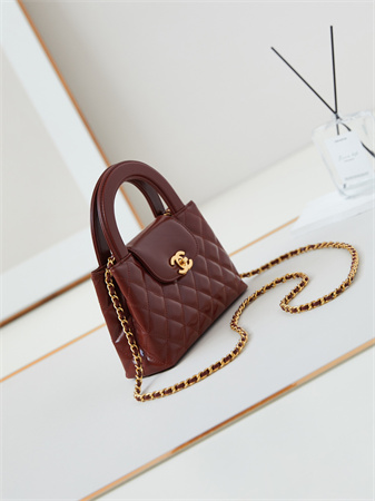 Cha.nel Mini Shopping Bag Kelly Bag Shiny Aged Calfskin Gold-Tone Metal Burgundy AS4416
