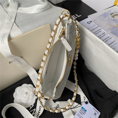 Chanel Hobo Bag Lambskin Gold Tone Metal White AS3786