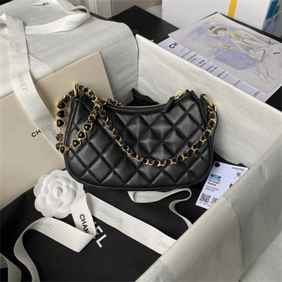 Chanel Hobo Bag Lambskin Gold Tone Metal Black AS3786