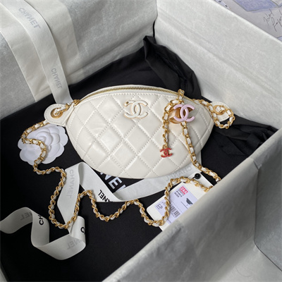 Chanel Waist Bag Shiny Lambskin, Enamel & Gold-Tone Metal White AS4113