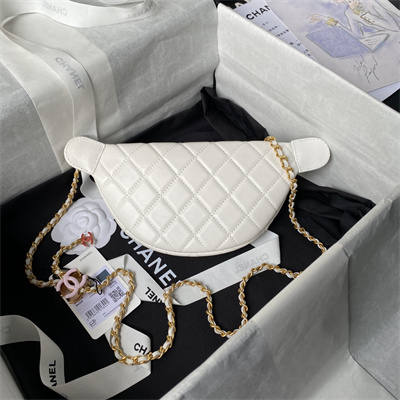 Chanel Waist Bag Shiny Lambskin, Enamel & Gold-Tone Metal White AS4113